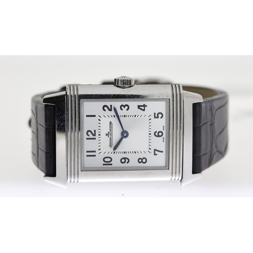 87 - JAEGER LECOULTRE REVERSO MANUAL WIND 212.8.62, square silver dial with arabic numeral hour markers, ... 