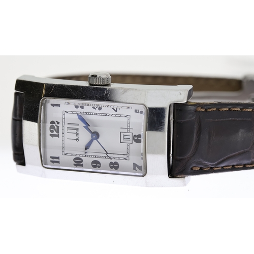 88 - DUNHILL FACET QUARTZ WRISTWATCH, rectangular white dial with arabic numeral hour markers, aprox 22mm... 