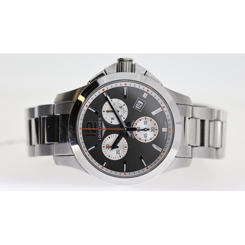 93 - LONGINES CONQUEST REF L3.379.4 W/BOX, approx 38mm gunmetal dial, baton hour markers, date aperture a... 