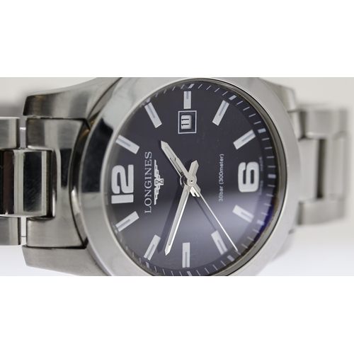 97 - LONGINES CONQUEST REF L3.277.4, approx 30mm black dial, baton hour markers, date aperture at 3 o'clo... 