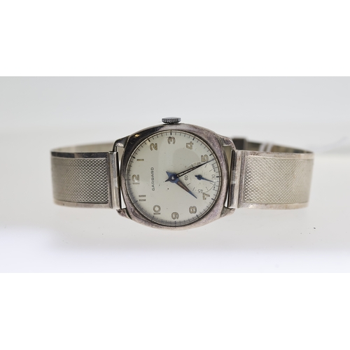 359 - VINTAGE GARRARD STERLING SILVER MECHANICAL WRISTWATCH CIRCA 1950s, circular silver dial with arabic ... 