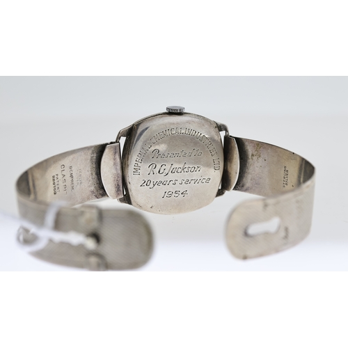 359 - VINTAGE GARRARD STERLING SILVER MECHANICAL WRISTWATCH CIRCA 1950s, circular silver dial with arabic ... 