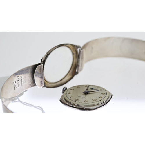 359 - VINTAGE GARRARD STERLING SILVER MECHANICAL WRISTWATCH CIRCA 1950s, circular silver dial with arabic ... 