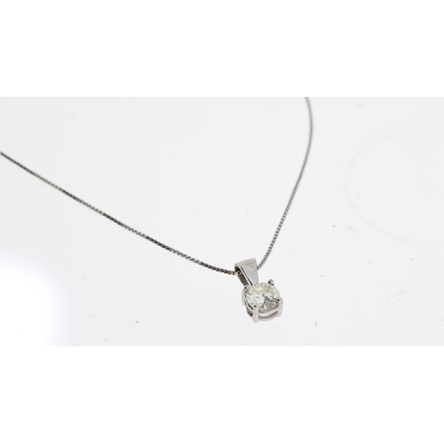 1030 - 18CT WHITE GOLD DIAMOND PENDANT (APPROX 0.44CT) W/18CT WHITE GOLD CHAIN (APPROX 20CM LENGTH), 750 ha... 