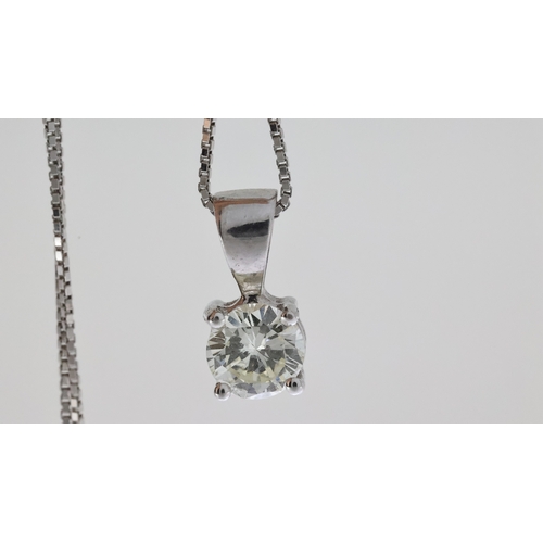 1030 - 18CT WHITE GOLD DIAMOND PENDANT (APPROX 0.44CT) W/18CT WHITE GOLD CHAIN (APPROX 20CM LENGTH), 750 ha... 