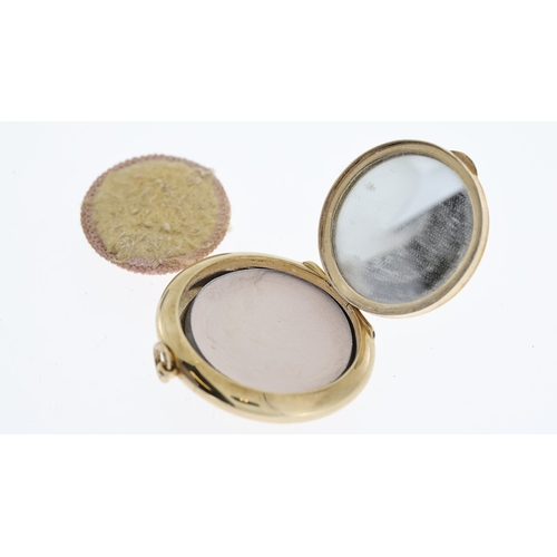 1001 - Antique 9ct gold powder compact. Measures 4.8cm wide. Solid 9ct gold. Weighs 25 grams