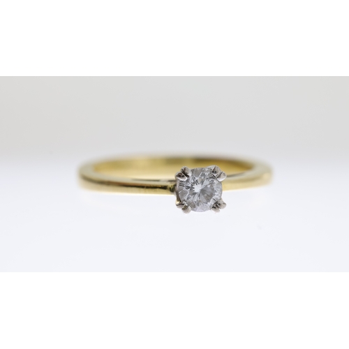 1006 - Fine 18ct gold and 25 point diamond solitaire ring. With a leo diamond certificate in a red leathere... 