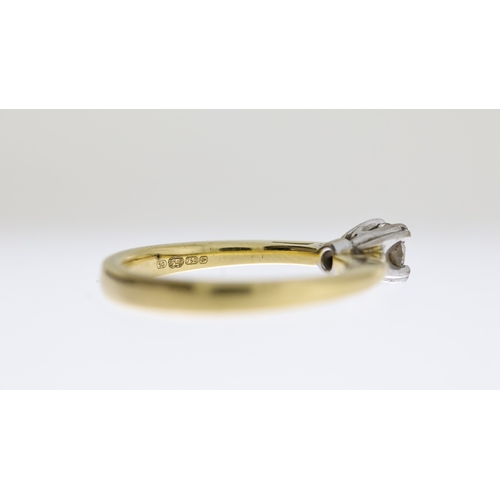 1006 - Fine 18ct gold and 25 point diamond solitaire ring. With a leo diamond certificate in a red leathere... 