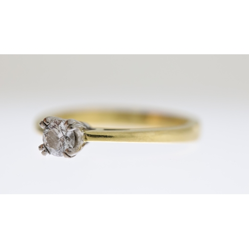 1006 - Fine 18ct gold and 25 point diamond solitaire ring. With a leo diamond certificate in a red leathere... 