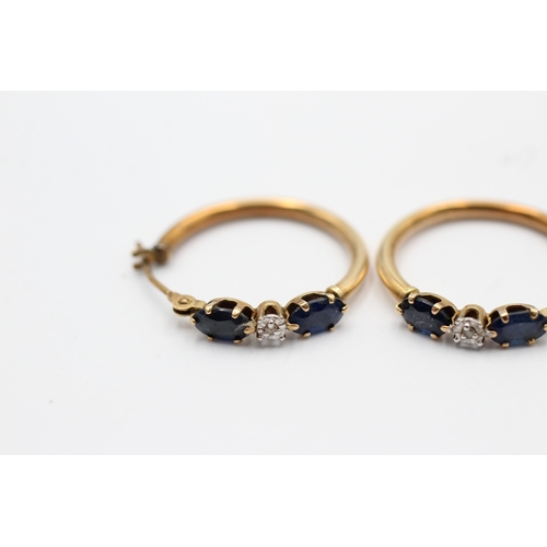 1038 - 9ct Gold Diamond & Sapphire Hoop Earrings (1.2g)