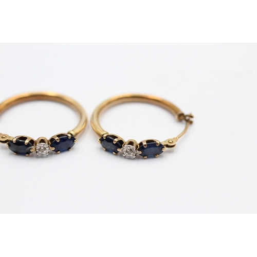 1038 - 9ct Gold Diamond & Sapphire Hoop Earrings (1.2g)