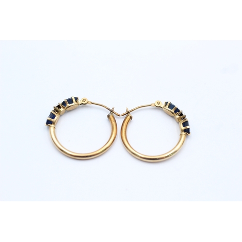 1038 - 9ct Gold Diamond & Sapphire Hoop Earrings (1.2g)