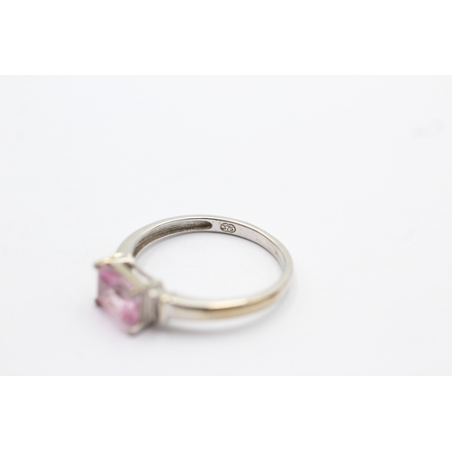 1044 - 9ct White Gold Pink Topaz And Diamond Dress Ring (1.8g)