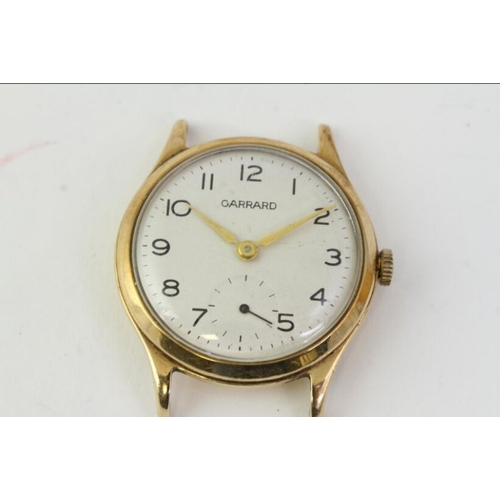 329 - VINTAGE 9CT GARRARD MANUAL WIND WRISTWATCH, circular white dial with arabic numeral hour markers, su... 