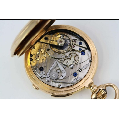 330 - 18CT FULL HUNTER QUARTER REPEATER POCKET WATCH CHRONOGRAPH, circular white dial with roman numeral h... 