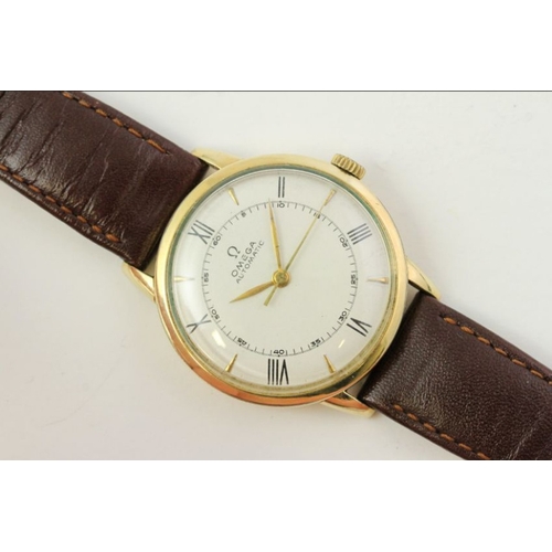 325 - VINTAGE OMEGA BUMPER AUTOMATIC GOLD FILLED CIRCA 1944, circular white dial with roman numeral hour m... 