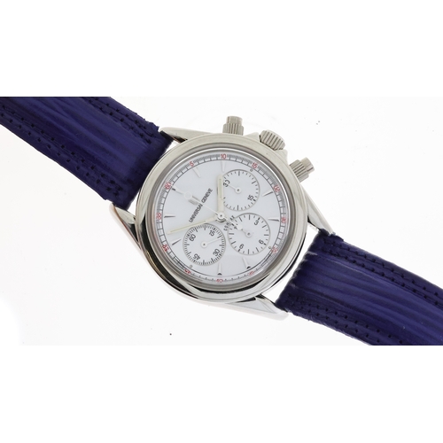 354 - UNIVERSAL GENEVE COMPAX REFERENCE 884.420 BOX AND GUARANTEE, circular gloss white dial with baton ho... 