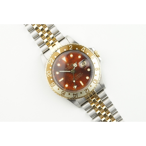 339 - ROLEX OYSTER PERPETUAL DATE GMT-MASTER 'ROOT BEER' STEEL & GOLD REF. 16753 CIRCA 1987, circular pati... 