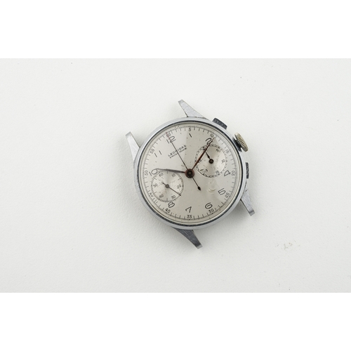 386 - LEONIDAS CHRONOGRAPH WATCH, circular silver twin register dial with hour markers and hands, 35mm cas... 