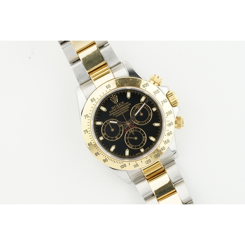 397 - ROLEX OYSTER PERPETUAL COSMOGRAPH DAYTONA STEEL & GOLD REF. 116523 CIRCA 2005, circular black triple... 