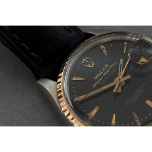 340 - ROLEX LADY DATEJUST 26 REFERENCE 6517 WITH PAPERS 1969, circular gloss black dial with patina, baton... 