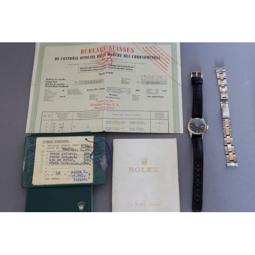 340 - ROLEX LADY DATEJUST 26 REFERENCE 6517 WITH PAPERS 1969, circular gloss black dial with patina, baton... 