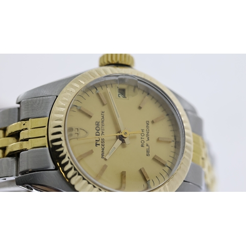 100 - LADIES TUDOR PRICESS OYSTERDATE, champagne dial, fluted bezel, 22mm steel and gold case, bi colour b... 