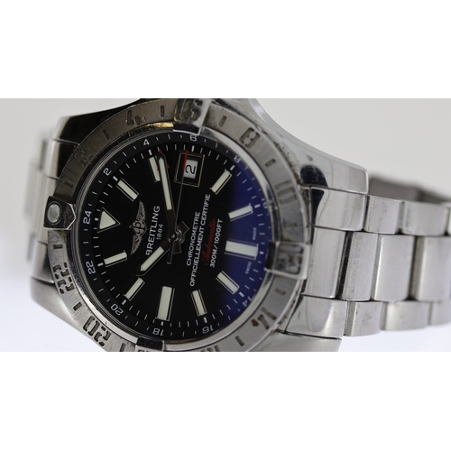 107 - BREITLING AVENGER GMT AUTOMATIC CHRONOMETER REFERENCE A32390, black dial with red centre 24hr hand, ... 