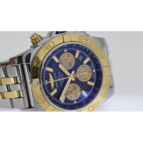 108 - BREITLING CHRONOMAT 44 REFERENCE CB0110 W/BOX, approx 44mm black dial with gold baton hour markers, ... 