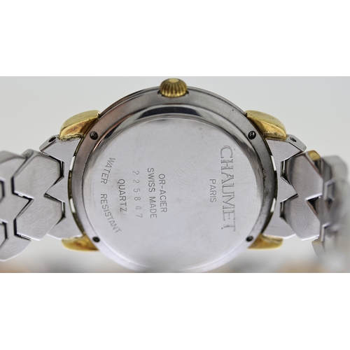 110 - LADIES CHAUMET PARIS OR-ACIER REF 225847, approx 30mm champagne dial with line hour markers, date ap... 