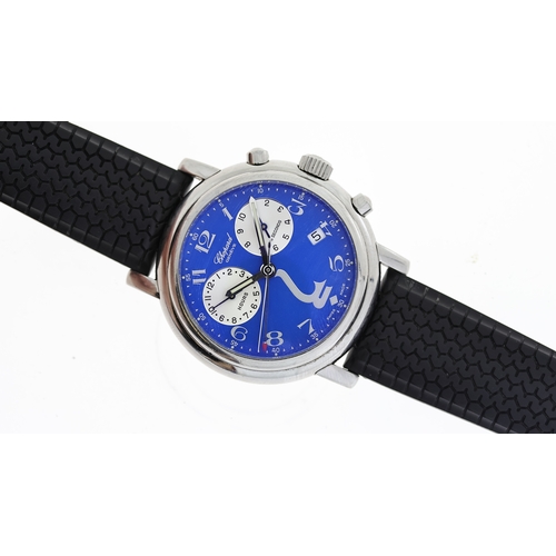 123 - CHOPARD MILLE MIGLIA CHRONOGRAPH REF 8271, approx 38mm blue dial with Arabic hour markers, date aper... 