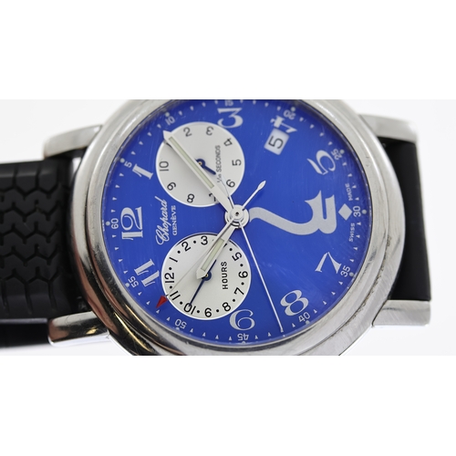 123 - CHOPARD MILLE MIGLIA CHRONOGRAPH REF 8271, approx 38mm blue dial with Arabic hour markers, date aper... 