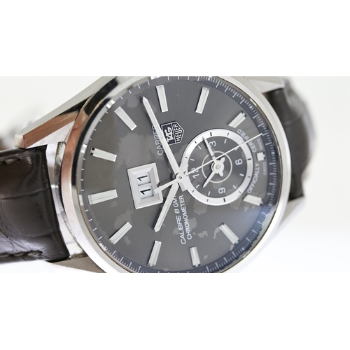 131 - TAG HEUER CARRERA CALIBRE 8 CHRONOMETER REF WAR5012, approx 40mm grey dial with baton hour markers, ... 