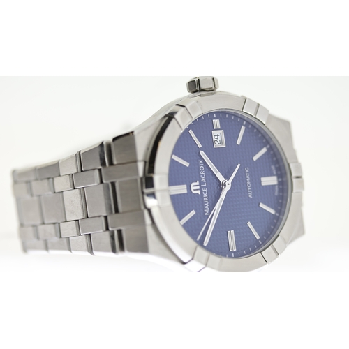 145 - MAURICE LACROIX AUTOMATIC REF AY 35796, approx 40mm patterened blue dial with baton hour markers, da... 