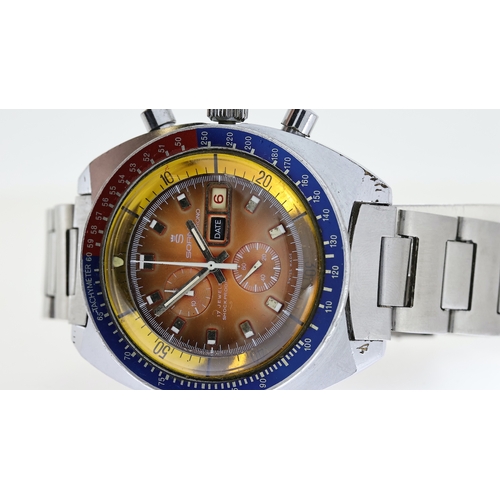 15 - VINTAGE SORNA CHRONO 'PEPSI' MECHANICAL WRISTWATCH REF 2697, circular gold faded patina dial with ba... 