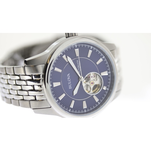 154 - BULOVA REF 96A189, approx 39mm blue dial with 'open heart' effect, baton hour markers, stainless ste... 