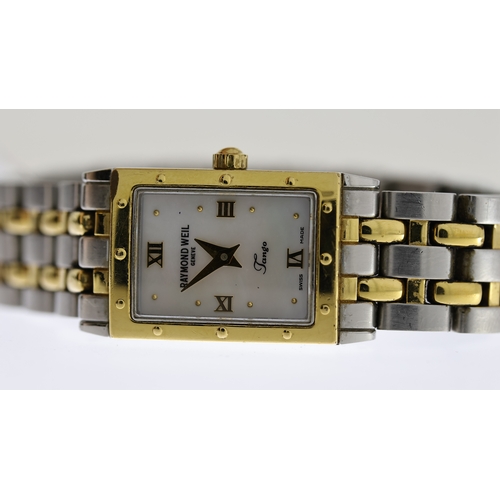 175 - LADIES RAYMOND WEIL TANGO REF 5970, approx 16mm mother of pearl dial, Roman Numeral hour markers, go... 