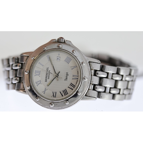 180 - RAYMOND WEIL GENEVE TANGO REF 5360, approx 25mm silver dial with Roman Numeral hour markers, date ap... 