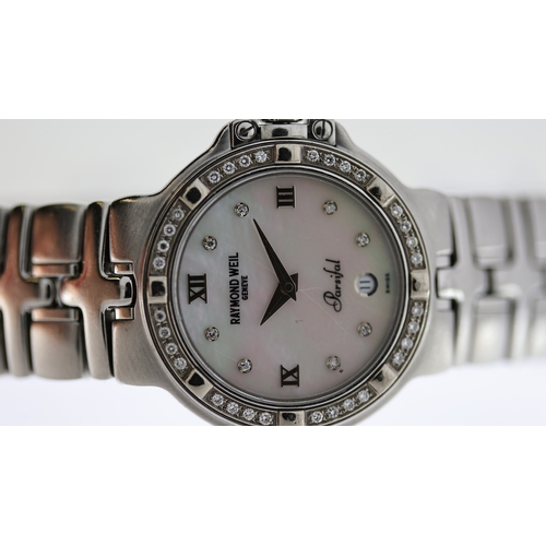 188 - LADIES RAYMOND WEIL PARSIFAL REF 9995, approx 22mm mother of pearl dial with round and Roman Numeral... 