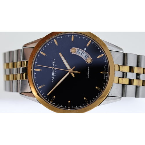 193 - RAYMOND WEIL GENEVE AUTOMATIC REF 2730, approx 40mm black dial, baton hour markers, date aperture at... 