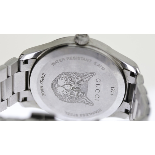 199 - GUCCI CATFACE REF 126.4, approx 37mm mother of pearl dial, charm-style hour markers, stainless steel... 