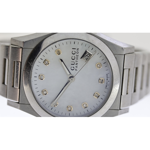 204 - GUCCI PANTHEON REF 1154, approx 35mm mother of pearl dial with round hour markers, date aperture at ... 