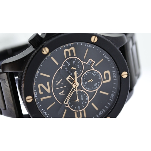 228 - ARMANI EXCHANGE CHRONOGRAPH REF AX1513, approx 48mm black dial with rose gold baton & Arabic hour ma... 