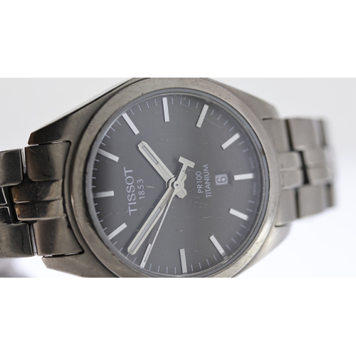 240 - TISSOT PR100 TITANIUM REF T101210A, approx 32mm grey dial with baton hour markers, date aperture at ... 