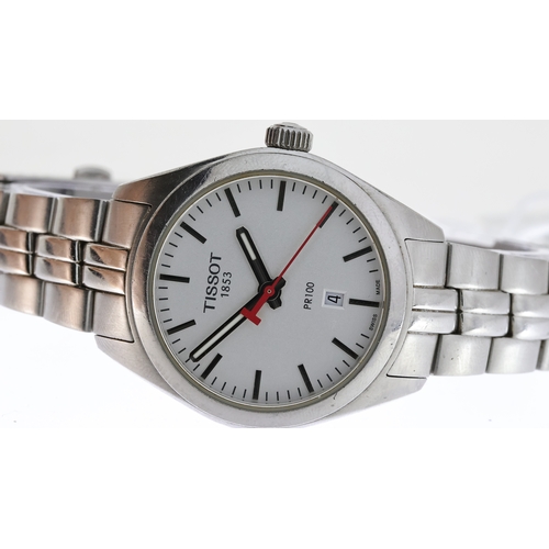 242 - RARE TISSOT X NBA PR100 REF T101210ANBA, approx 32mm white dial with silver baton hour markers, date... 