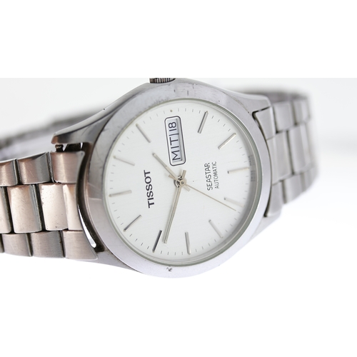 248 - TISSOT SEASTAR AUTOMATIC REF A582, approx 35mm silver dial with baton hour markers, day/date apertur... 