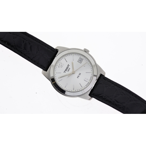 249 - TISSOT PR50 REF J376/476, approx 35mm silver dial with baton & Arabic hour markers, date aperture at... 