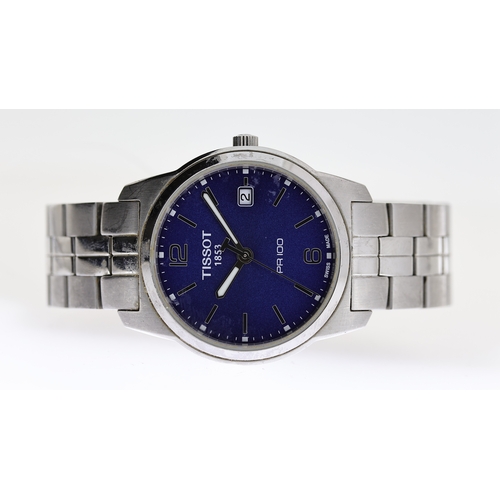 252 - TISSOT PR100 REF T049410B, approx 36mm blue dial with baton and Arabic hour markers, date aperture a... 