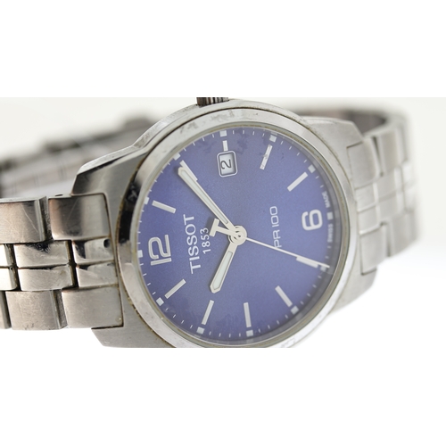 252 - TISSOT PR100 REF T049410B, approx 36mm blue dial with baton and Arabic hour markers, date aperture a... 