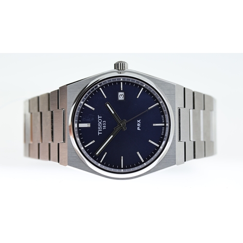 253 - TISSOT PRX REF T137410A W/BOX, approx 38mm indigo dial with baton hour markers, date aperture at 3 o... 